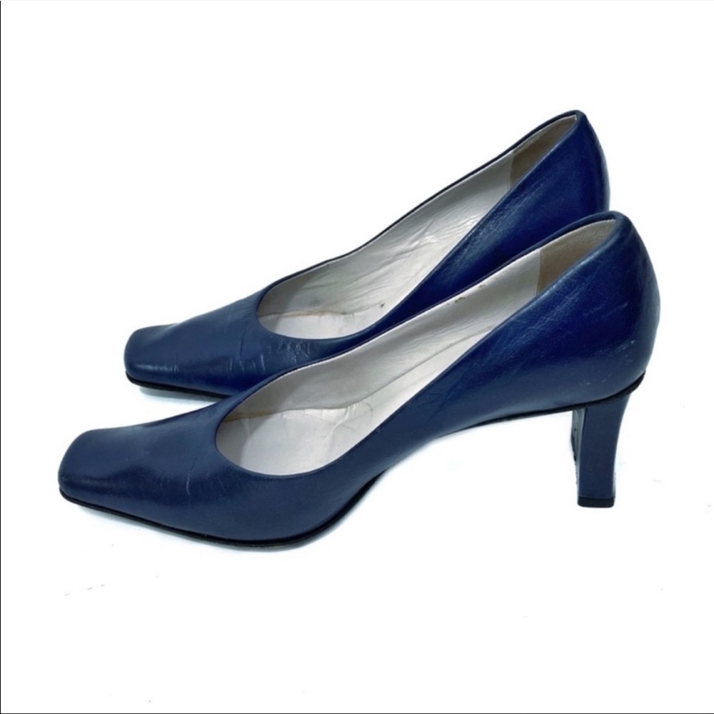 5. Luciano Barachini Blue Square Toe Leather Pumps 39